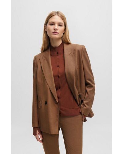 BOSS Relaxed-fit Jacket In Checked Virgin Wool And Silk - Brown