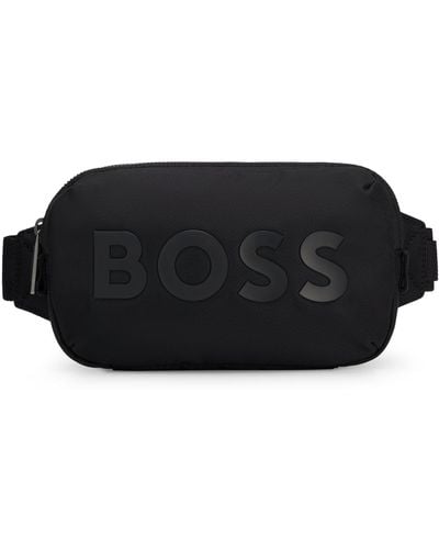 BOSS Logo Belt Bag In Structured Fabric - Black