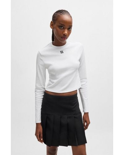 HUGO Cotton-blend Slim-fit Top With Stacked Logo - White