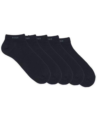 BOSS Five-pack Of Cotton-blend Ankle Socks With Branding - Blue