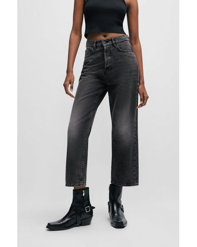 HUGO Modern-fit Wide-leg Jeans In Black Denim