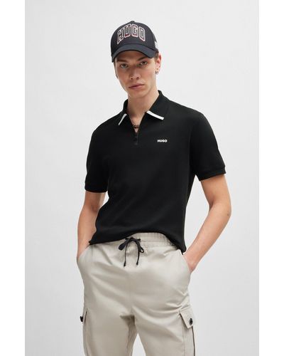 HUGO Cotton-piqué Polo Shirt With Contrast Logo - Black