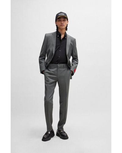 HUGO Slim-fit Suit In Micro-patterned Performance-stretch Cloth - Grey