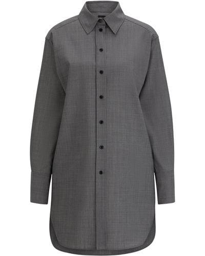 BOSS Relaxed-Fit Bluse aus italienischer Schurwolle mit Sharkskin-Struktur - Grau