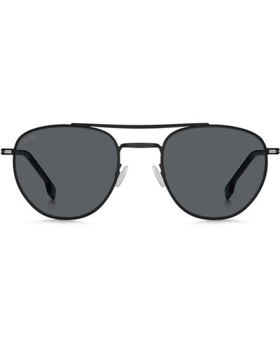 BOSS by HUGO BOSS Runde Sonnenbrille aus schwarzem Metall mit Doppelsteg