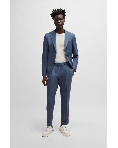 BOSS Slim-fit Suit In Patterned Virgin Wool And Silk - Blue