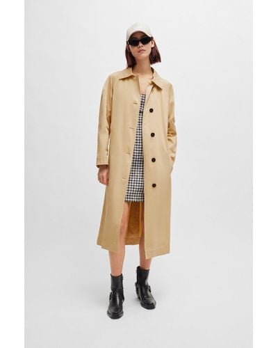 HUGO Relaxed-fit Trench Coat In Stretch Cotton - Natural