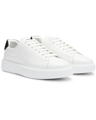 HUGO Leather Lace-up Sneakers With Contrast Branded Backtab - White