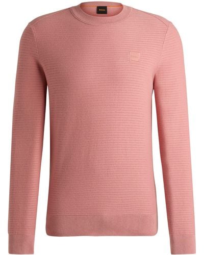 BOSS Regular-Fit Pullover aus Baumwolle mit Kaschmir-Anteil und Logo-Aufnäher - Pink