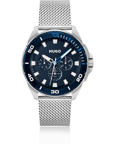 HUGO Mesh-bracelet Watch With Blue Dial - Grey