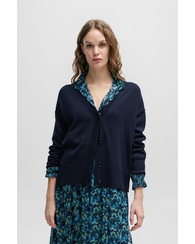 BOSS Regular-fit Cardigan With Button Front - Blue
