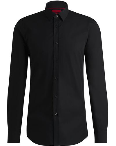 HUGO Extra-slim-fit Shirt In Easy-iron Cotton Poplin - Black