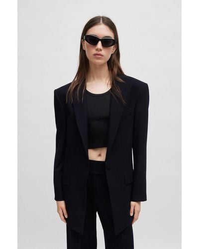HUGO Longline Oversized-fit Jacket In Seersucker Fabric - Black