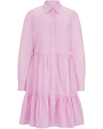 BOSS Gestuftes Hemdblusenkleid aus Ramie mit Baumwoll-Unterkleid - Pink