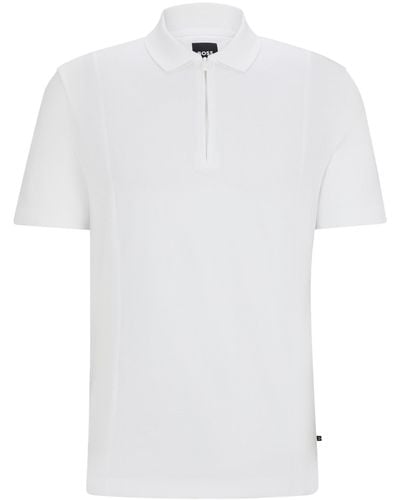 BOSS Poloshirt aus Stretch-Baumwolle mit Troyerkragen - Weiß