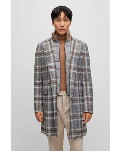 BOSS Slim-fit Coat With Zip-up Inner - Gray