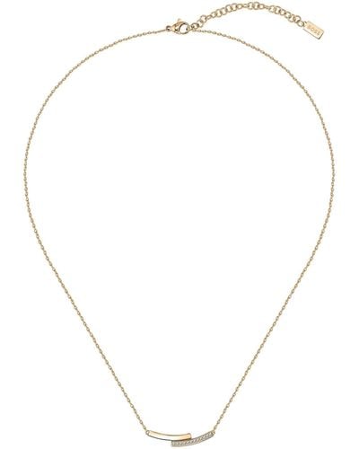 BOSS Gold-tone Necklace With Crystal-studded Bar Pendant - White