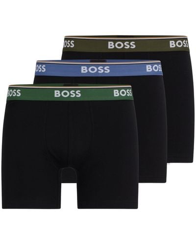 BOSS Three-pack Of Stretch-cotton Boxer Briefs With Logos - Black