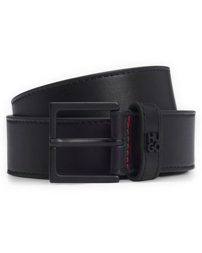 HUGO Gürtel aus Leder mit Stack-Logo auf der Schlaufe - Schwarz