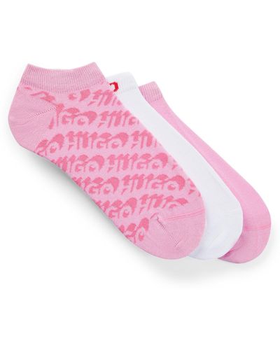 HUGO Three-pack Of Ankle Socks With Logos - Pink