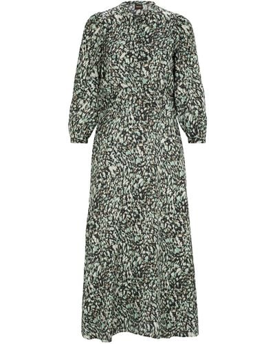 BOSS Bedrucktes Langarm-Kleid aus Canvas mit Knopfleiste - Grau