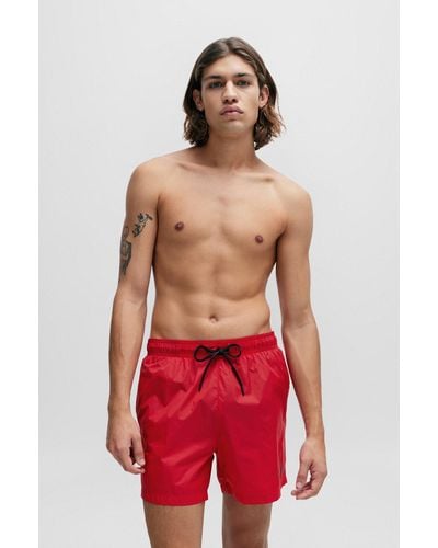 HUGO Ultra-light, Quick-dry Swim Shorts With Logo Print - Red