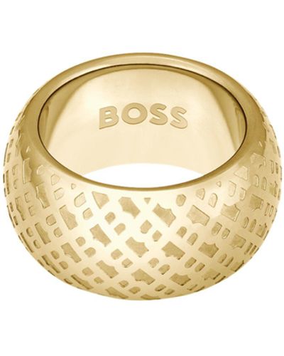 BOSS Goudkleurige Ring Met Gegraveerde Monogrammen - Metallic