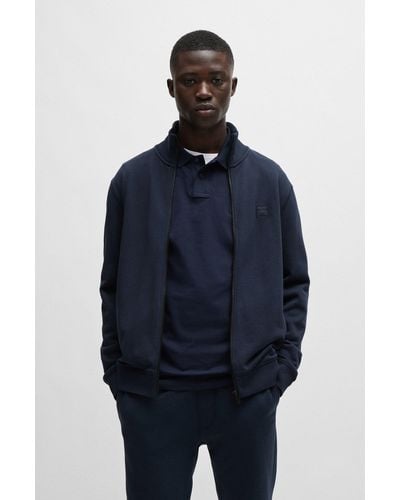 BOSS Cotton-terry Zip-up Jacket With Logo Patch - Blue