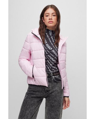 HUGO Water-repellent Puffer Jacket With Logo Print - Pink