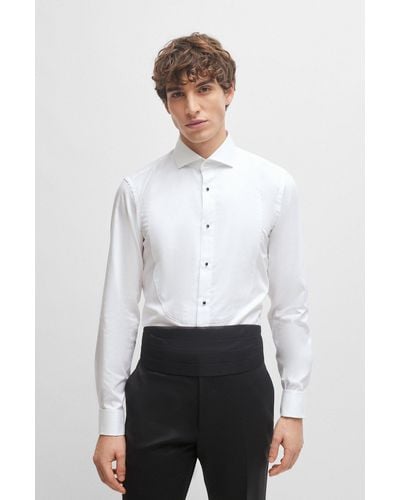 BOSS Slim-fit Dress Shirt In Easy-iron Stretch-cotton Poplin - White
