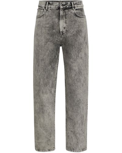 HUGO Loose-fit Jeans Van Stevig Zwart Bleach-washed Denim - Grijs