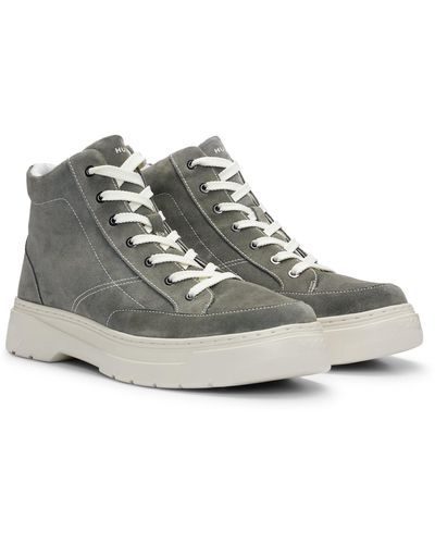 HUGO Suede High-top Boots With Stacked Logo - White