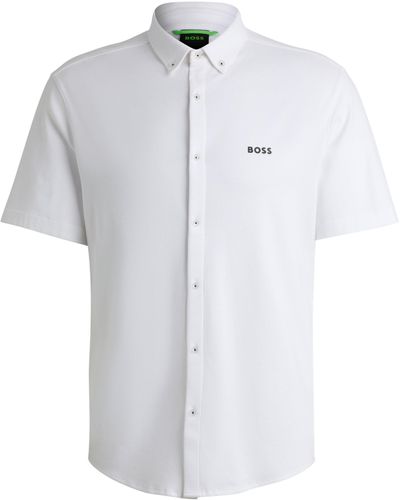 BOSS Regular-Fit Hemd aus gestrickter knitterfreier Baumwolle - Weiß