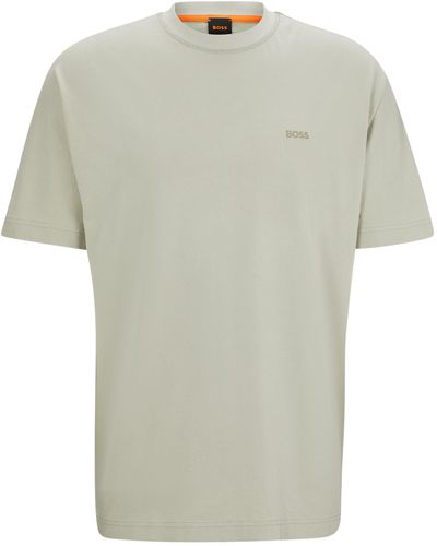 BOSS Relaxed-fit T-shirt Van Zuivere Katoen Met Logostiksel - Naturel