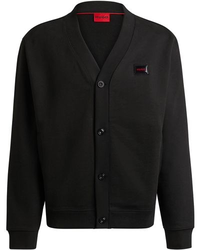 HUGO Cotton-terry Relaxed-fit Cardigan With Jelly Logo - Black