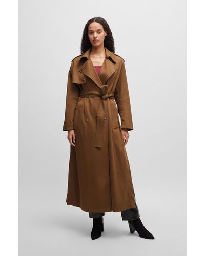 BOSS Belted Trench Coat With Hardware Trims - Brown