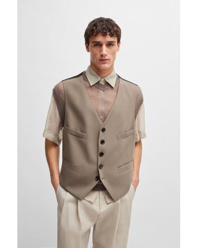 BOSS Five-button Waistcoat In Stretch Wool And Adjustable Strap - Brown