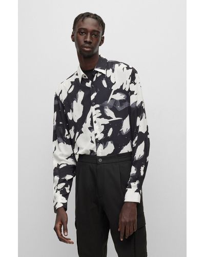 HUGO Slim-fit Shirt In Printed Poplin - Multicolor