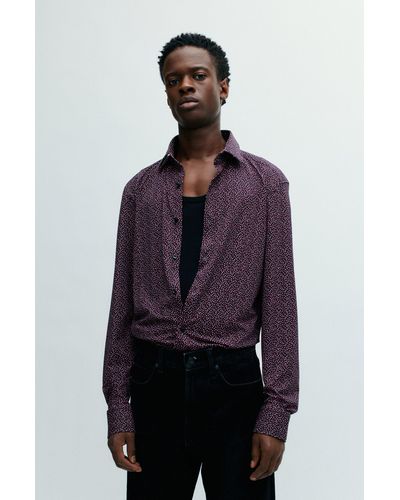 HUGO Slim-fit Shirt In Printed Performance-stretch Canvas - Purple