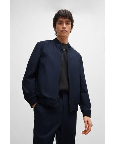 HUGO Slim-fit Jacket In Performance-stretch Cotton - Blue