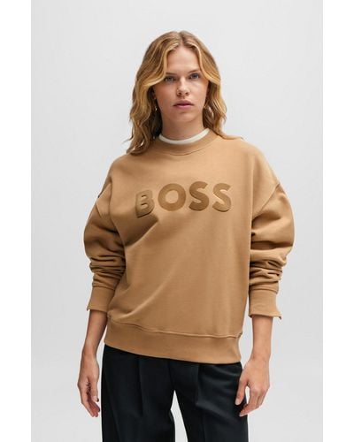 BOSS Cotton-terry Sweatshirt With Logo Detail - Natural
