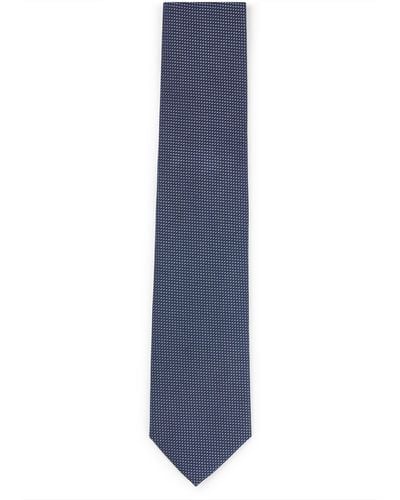 BOSS Silk-jacquard Tie With All-over Micro Pattern - Blue