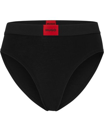 HUGO Slip aus Stretch-Baumwolle mit hohem Bund und rotem Logo-Label - Schwarz