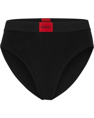 HUGO Stretch-cotton Briefs With Red Logo Label - Black