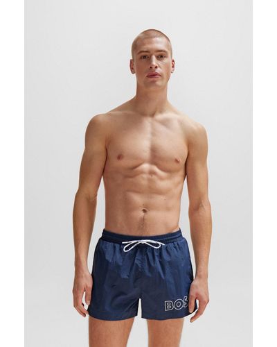 BOSS Bañador tipo shorts en tejido de secado rápido con logo en contorno - Azul