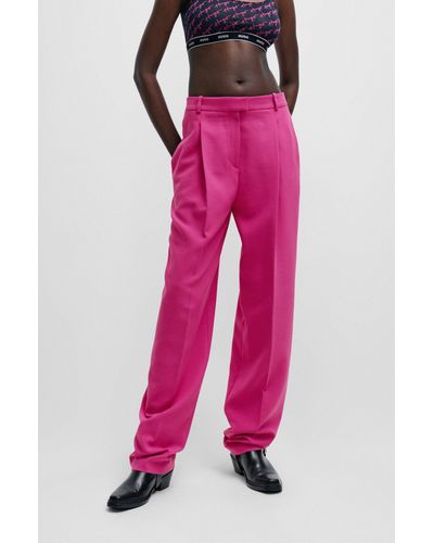 HUGO Wide-leg Regular-fit Pants With Front Pleats - Pink