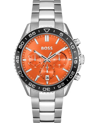 BOSS Montre chronographe avec cadran orange et bracelet à maillons