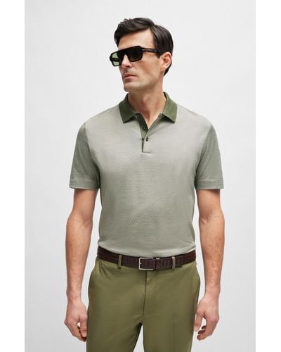 BOSS Regular-fit Polo Shirt In Cotton And Silk - Green