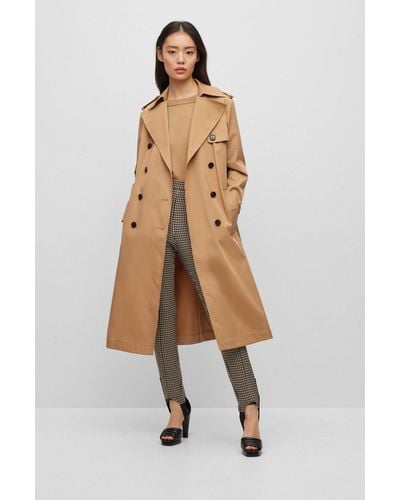 BOSS Double-breasted Trench Coat With Belted Closure - Natural