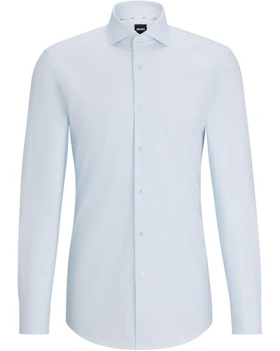 BOSS Gemakkelijk Te Strijken Slim-fit Overhemd Van Gestructureerde Stretchkatoen - Wit
